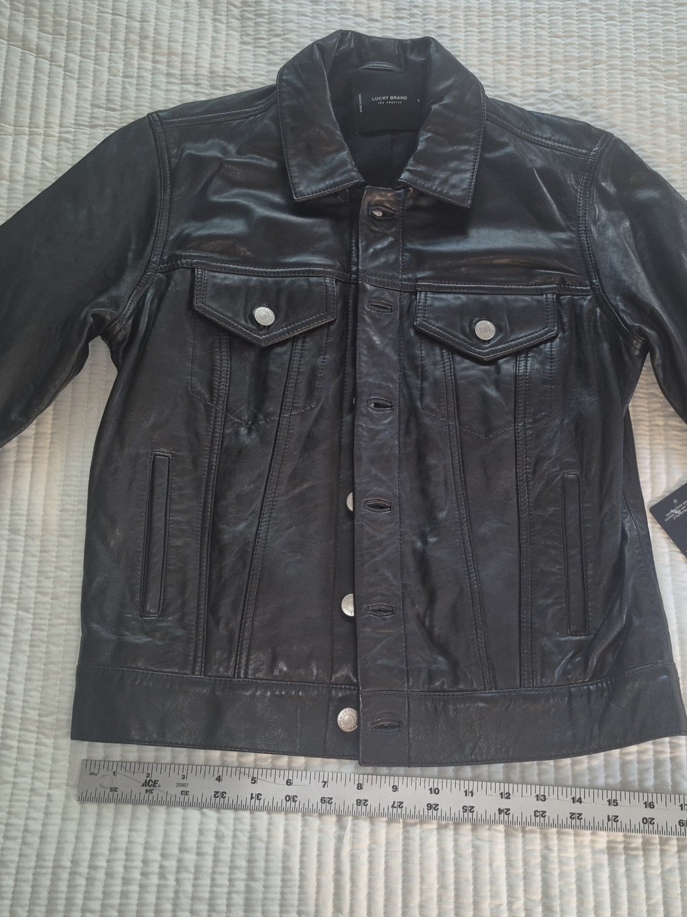 Lucky Brand Women's Black Leather Trucker Jacket